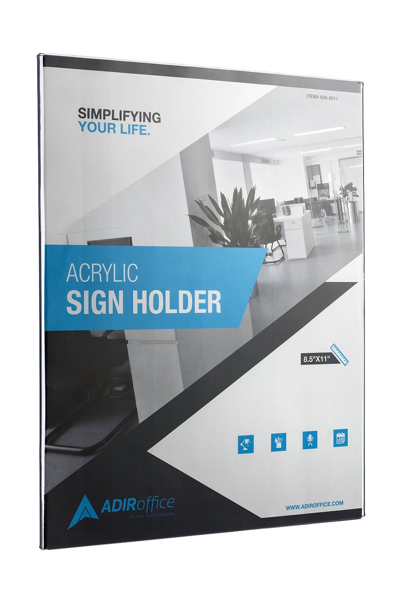 AdirOffice Adir Sign Holder with Mount Adhesive for Easy Installationâ€“ Portrait-Style Ad Frame â€“ Side Insert with Clear Acrylic â€“ Great for Office, Restaurant, Business and Store 8.5 x 11 Inches (12 Pack) - Image 2